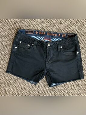 Rock Revival Black Jeans with Orange Waistband Accent
